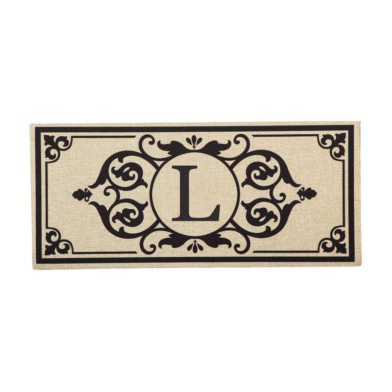 Evergreen Floormat,Cambridge Monogram Burlap Sassafras Switch Mat, Letter L,0.2x22x10 Inches