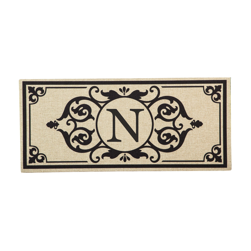 Evergreen Floormat,Cambridge Monogram Burlap Sassafras Switch Mat, Letter N,0.2x22x10 Inches