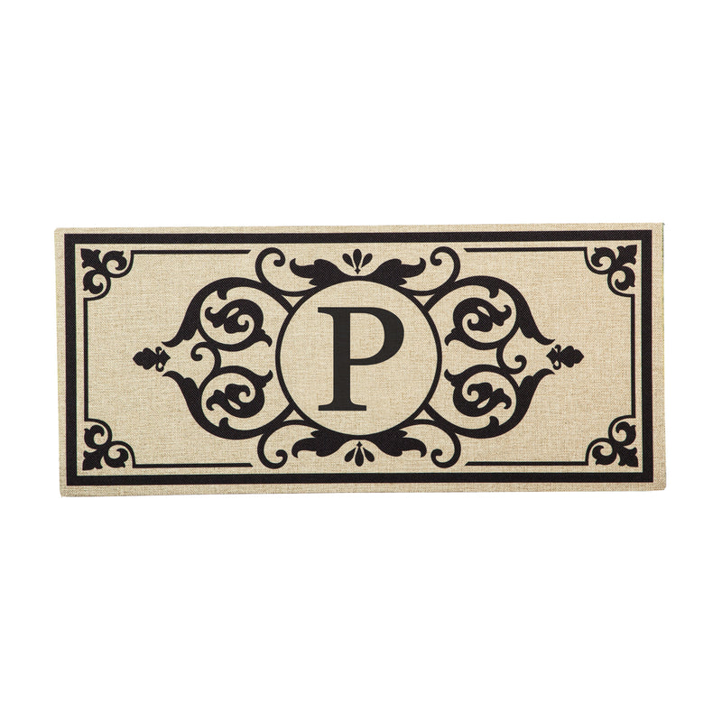 Evergreen Floormat,Cambridge Monogram Burlap Sassafras Switch Mat, Letter P,0.2x22x10 Inches