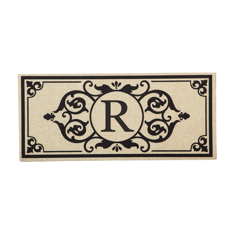 Evergreen Floormat,Cambridge Monogram Burlap Sassafras Switch Mat, Letter R,0.2x22x10 Inches