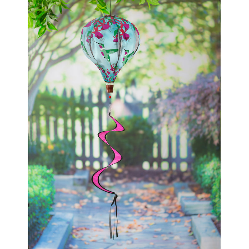 Evergreen Ballon Spinner,Hummingbird Feeding Animated Burlap Balloon Spinner,15x15x55 Inches