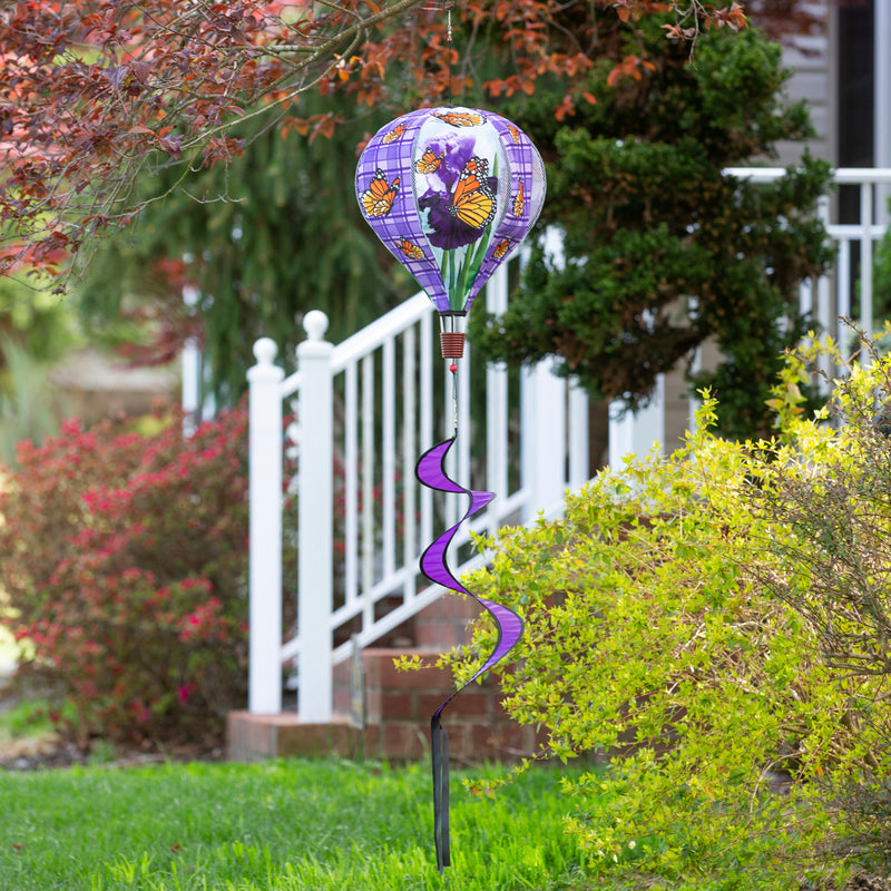 Evergreen Ballon Spinner,Iris Butterflies Burlap Balloon Spinner,15x15x55 Inches