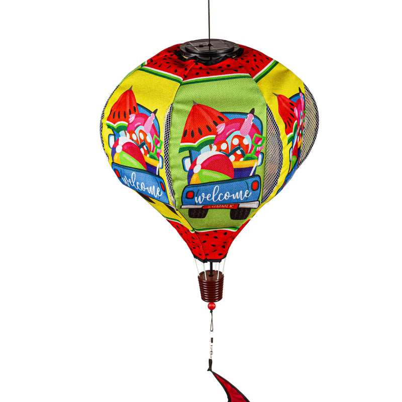 Welcome Summer Truck Solar Lit Burlap Balloon Spinner,45bb494sl