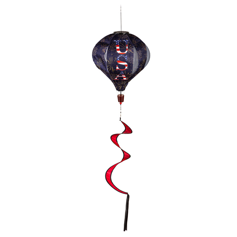God Bless the USA Solar Lit Burlap Balloon Spinner,45bb498sl