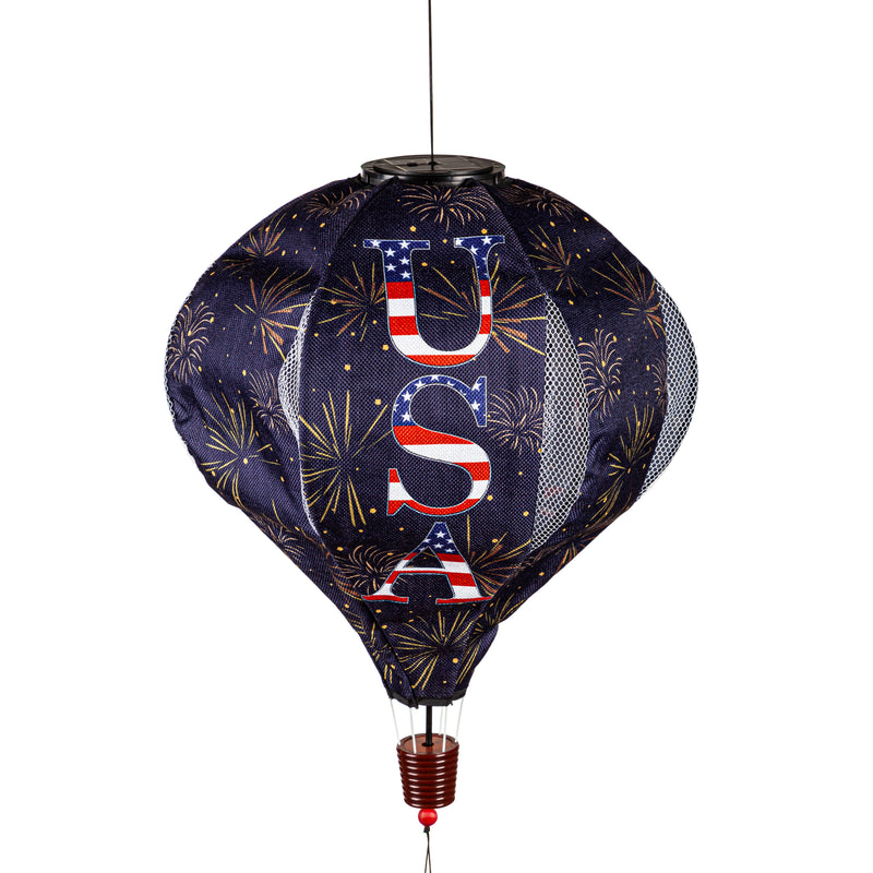 God Bless the USA Solar Lit Burlap Balloon Spinner,45bb498sl