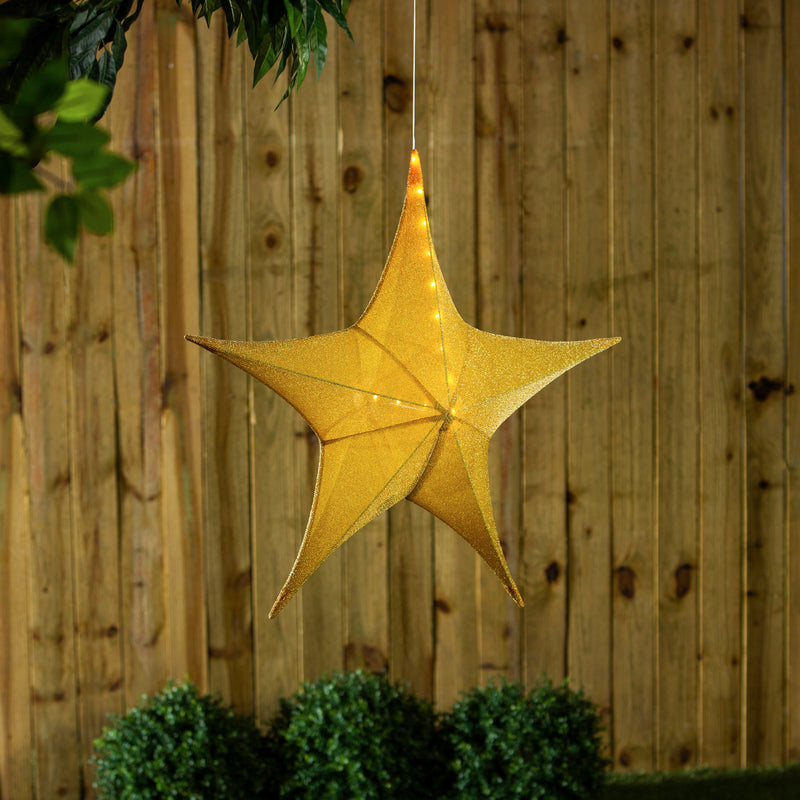 Lighted Fabric Star, Large, Gold,  31"x31"x11"inches