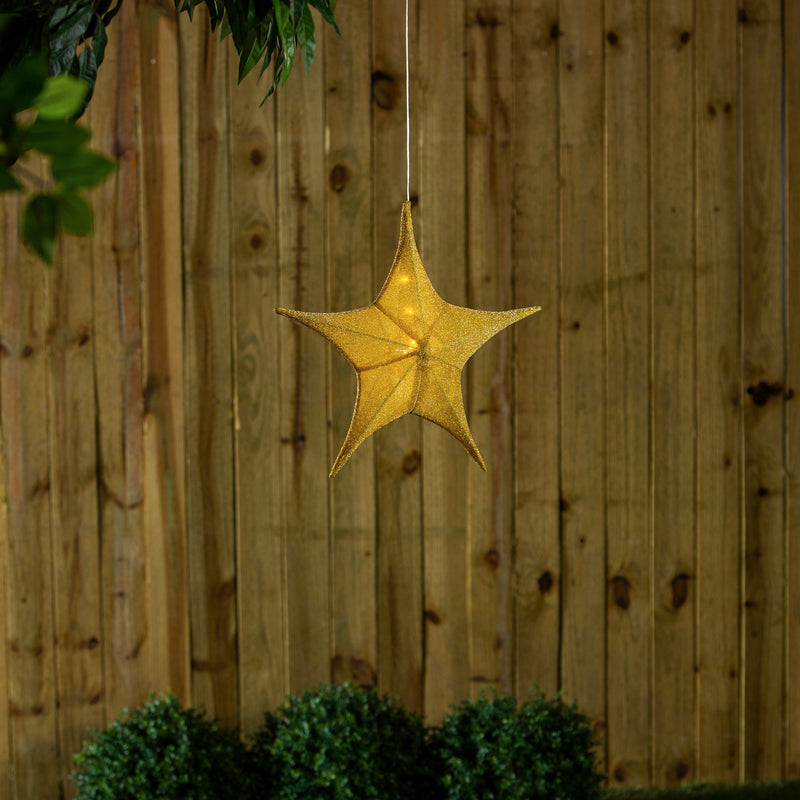 Lighted Fabric Star, Small, Gold,45st375bl
