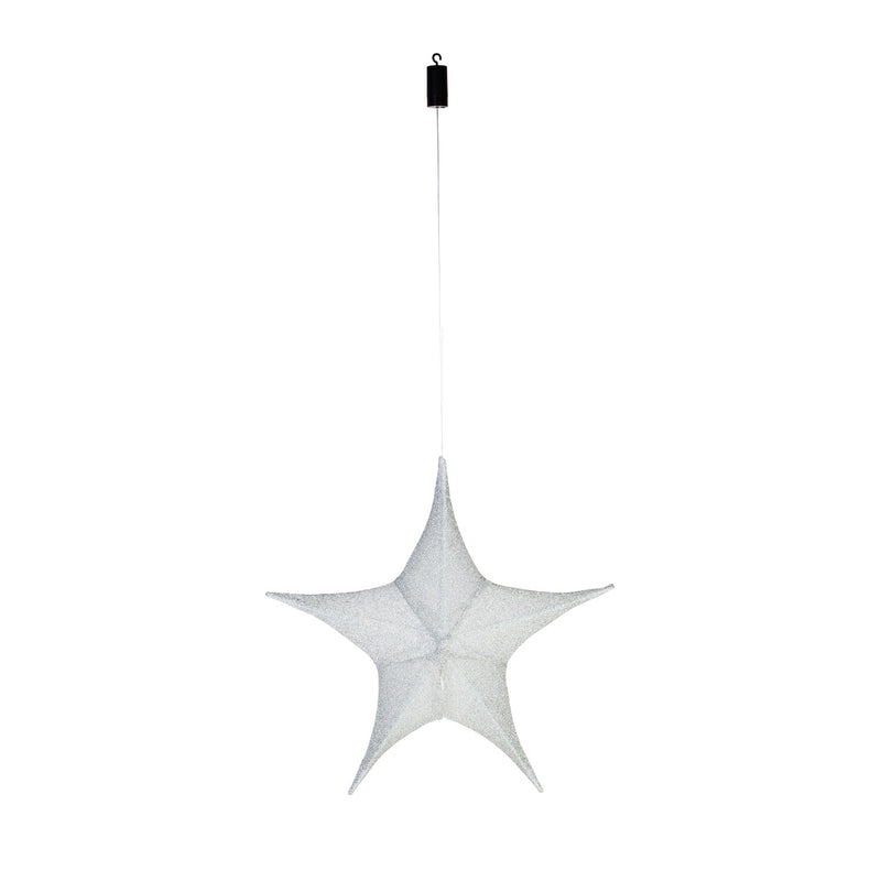 Evergreen Deck & Patio Decor,Lighted Fabric Star, Large, Silver,31x31x11 Inches