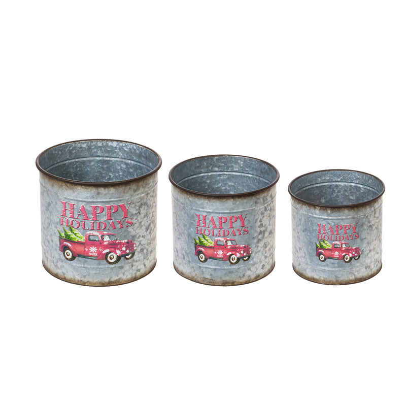 Home for the Holidays Metal Planter Nested Set of 3, 13.12"x13.12"x11.75"inches