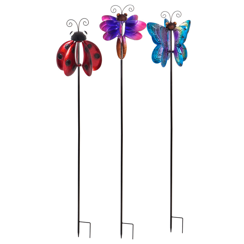 50"H Wind Spinner Garden Stake, 3 Asst, Ladybug, Butterfly, Dragonfly,8.7"x8.7"x50.4"inches