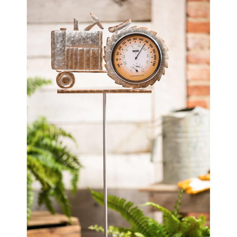 47.25"H Thermometer Galvanized Tractor Garden Stake, 14.5"x1.25"x47.25"inches