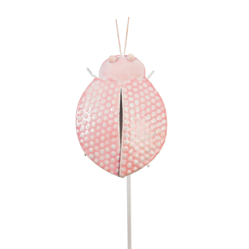 Evergreen Embossed Enamel Metal Insect Garden Stake, Pink, 7.5''x 4.8'' x 39'' inches