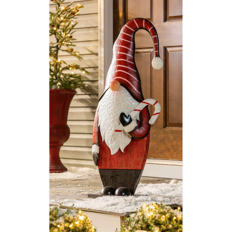 Evergreen 40" Metal and Wood Holiday Gnome Garden Statuary, 39'' x 1.7'' x 1.7'' inches
