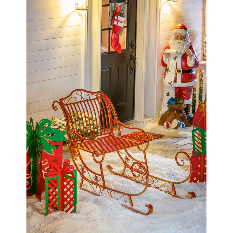 Evergreen 59"L Metal Red and Gold Santa's Sled, 33.5'' x 26'' x 26'' inches