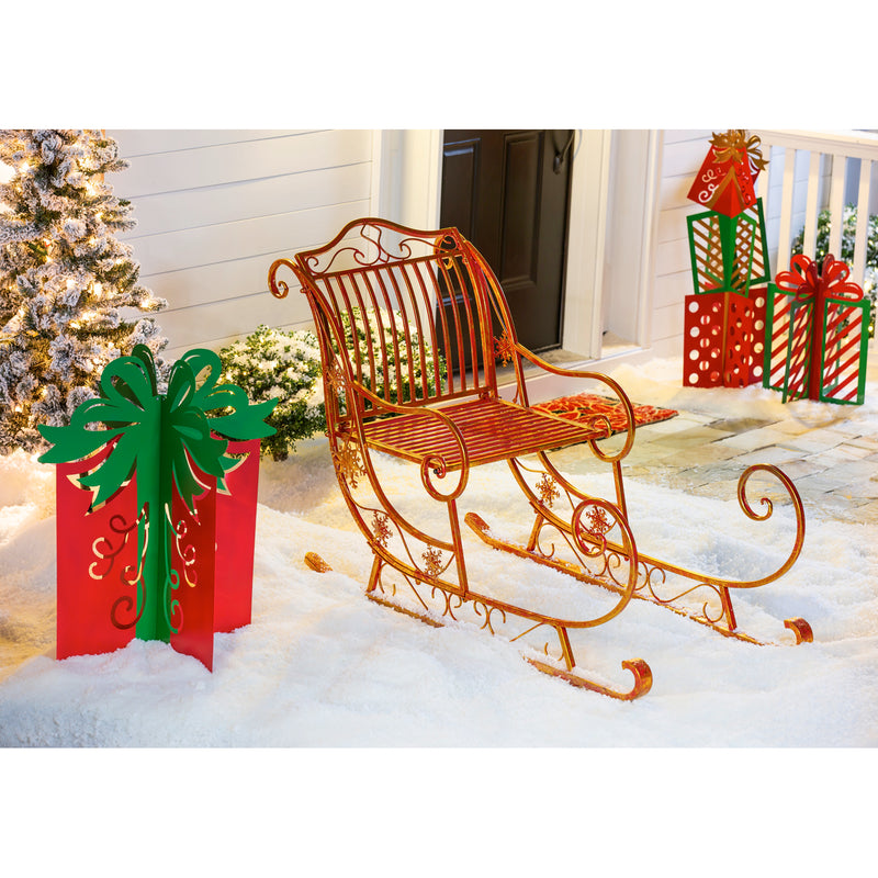 Evergreen 59"L Metal Red and Gold Santa's Sled, 33.5'' x 26'' x 26'' inches