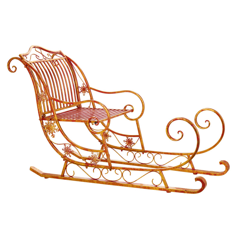 Evergreen 59"L Metal Red and Gold Santa's Sled, 33.5'' x 26'' x 26'' inches