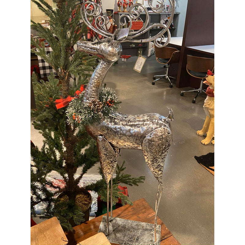 Evergreen 40"H Silver Whimsy Reindeer with Artificial Wreath, 2 Assorted, 40.4'' x 4.7'' x 4.7'' inches