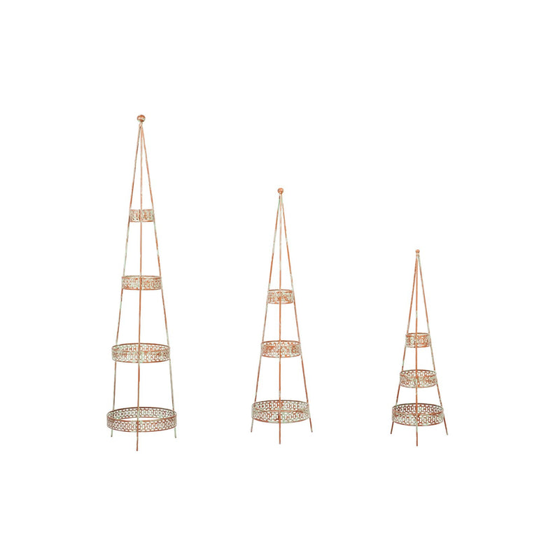 Set of 3 Round Base Obelisk Plant Support, Copper with Brushed Verdigris,47m2999