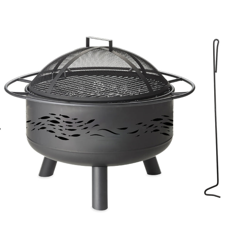 School Of Fish Metal Firepit, 30"x30"x23.5"inches