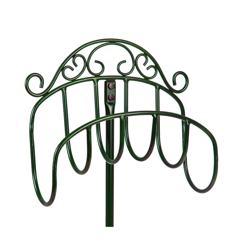 Wrought Iron Hose Holder with Ground Stake - Green, 15.5"x7"x37.5"inches