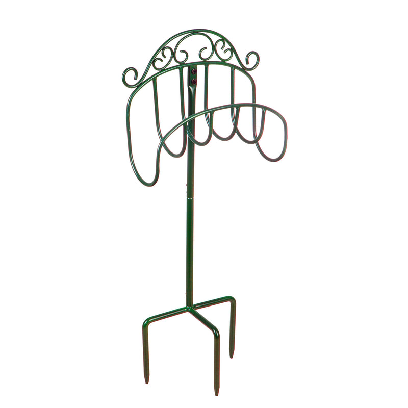 Wrought Iron Hose Holder with Ground Stake - Green, 15.5"x7"x37.5"inches