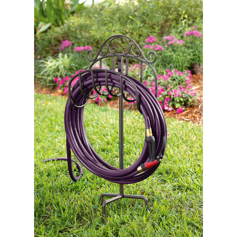 Wrought Iron Hose Holder with Ground Stake - Gunmetal, 15.5"x7"x37.5"inches