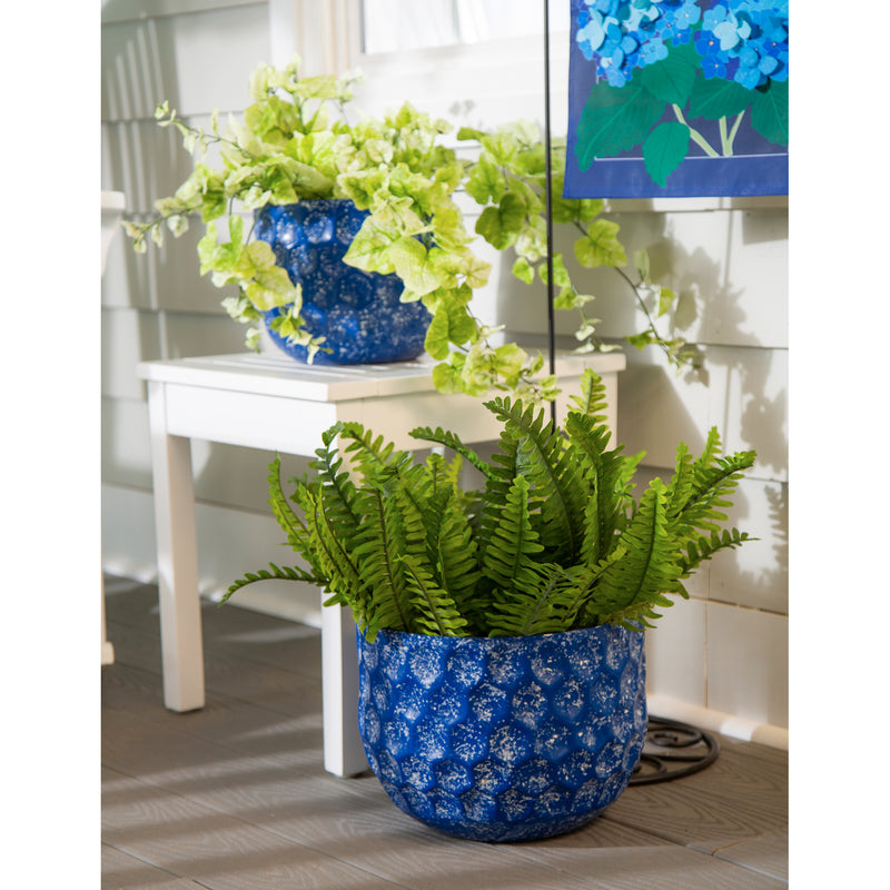 Set of 2 Water Blues Embossed Honeycomb Planters, Dark Blue, 12"x12"x9"inches