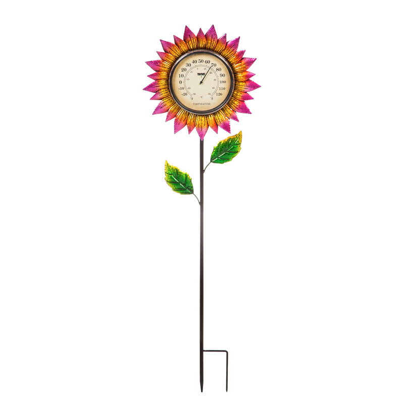 Evergreen 37.75"H Thermometer Pink Petals Garden Stake, 1.2''x 11.6'' x 37.8'' inches