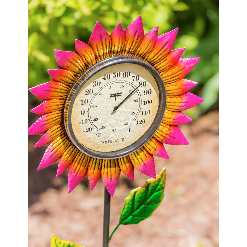 Evergreen 37.75"H Thermometer Pink Petals Garden Stake, 1.2''x 11.6'' x 37.8'' inches