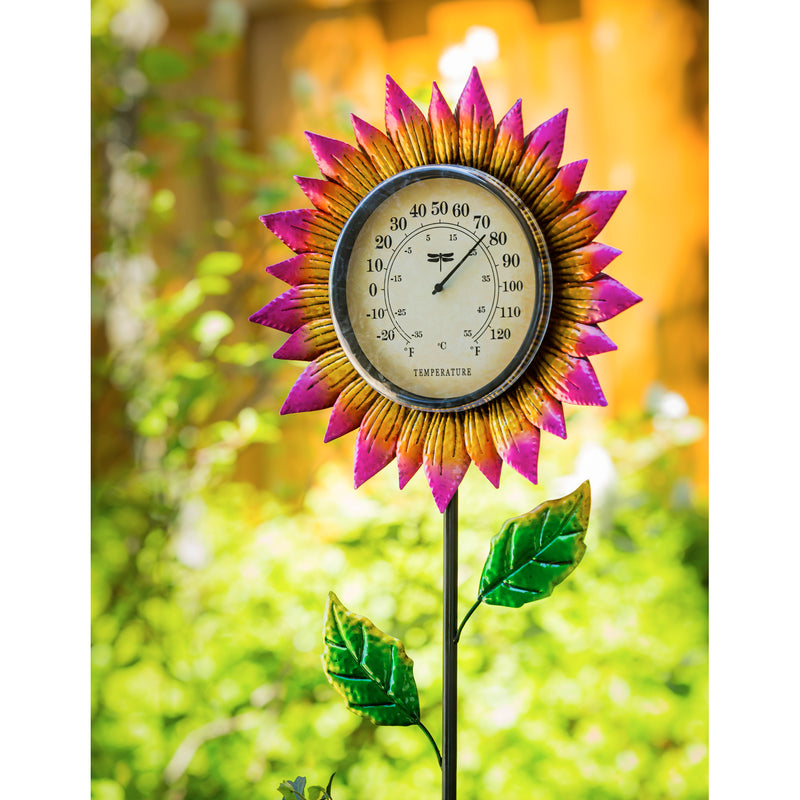 Evergreen 37.75"H Thermometer Pink Petals Garden Stake, 1.2''x 11.6'' x 37.8'' inches