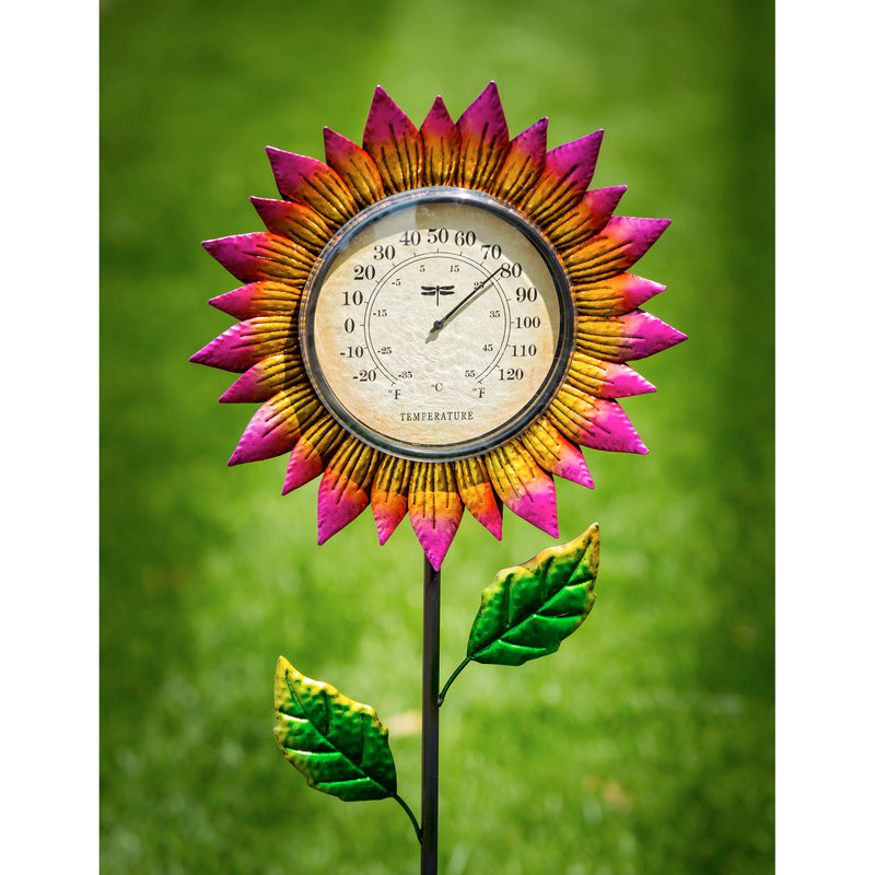 Evergreen 37.75"H Thermometer Pink Petals Garden Stake, 1.2''x 11.6'' x 37.8'' inches