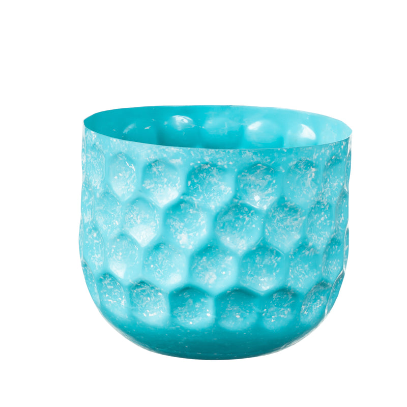 Set of 2 Water Blues Embossed Honeycomb Planters, Light Blue,47m3164