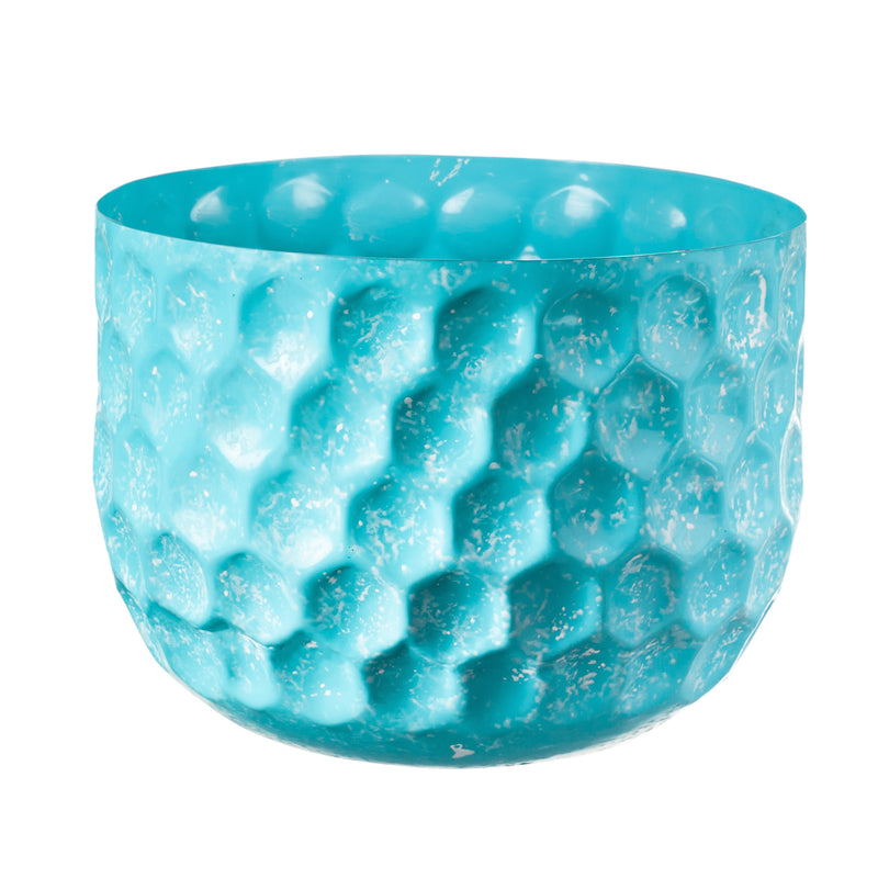 Set of 2 Water Blues Embossed Honeycomb Planters, Light Blue,47m3164