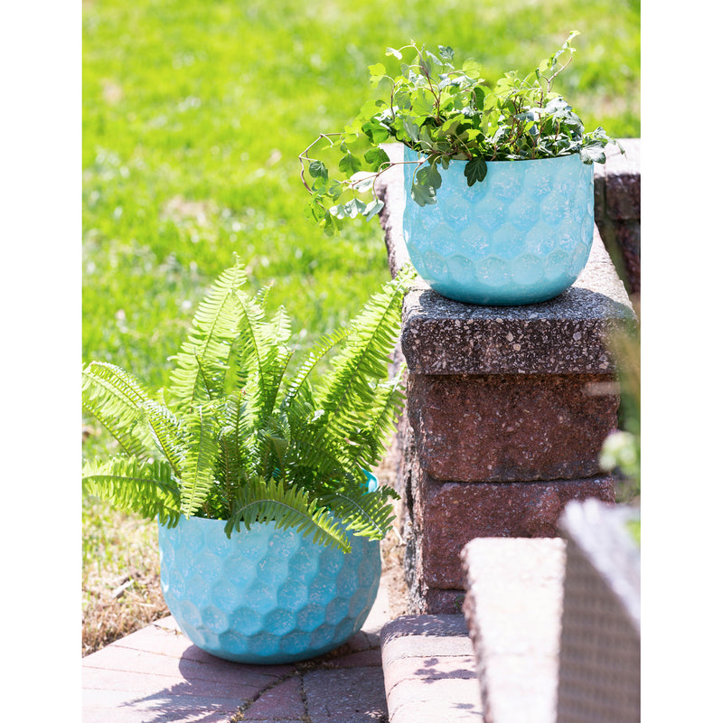 Set of 2 Water Blues Embossed Honeycomb Planters, Light Blue,47m3164