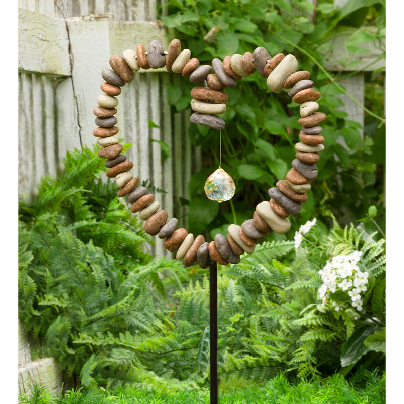 Resin Rock Heart Decorative Garden Stake With Metal Post, 1.5"x10.25"x47.5"inches