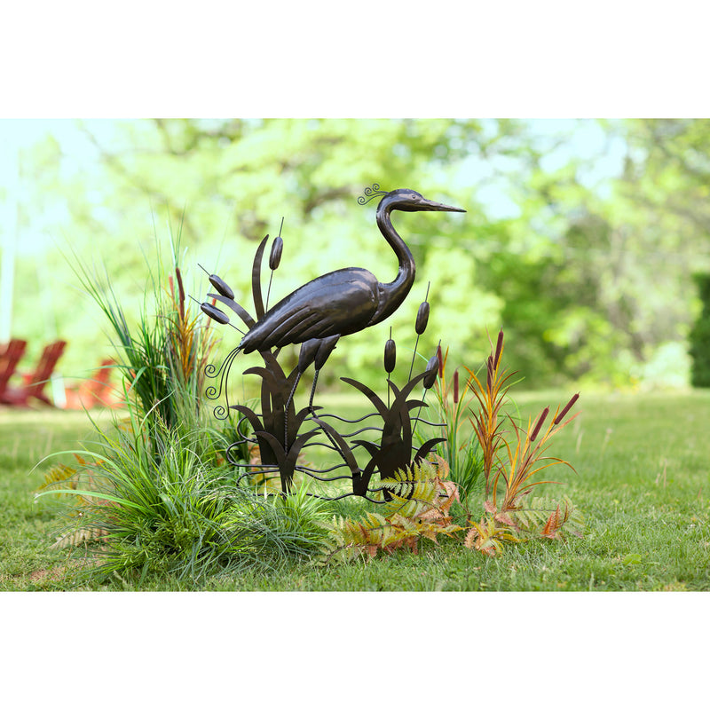 Metal Heron Garden Stake, 30"x0.75"x44"inches