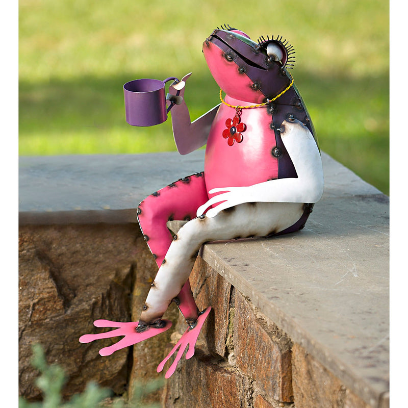 Recycled Metal Tea Frog Garden Art,47m3282