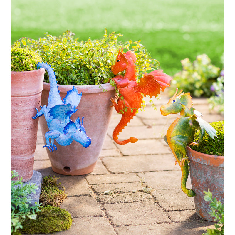 Handcrafted Metal Baby Dragon Pot Hangers, Set of 3, 7"x2"x10.5"inches