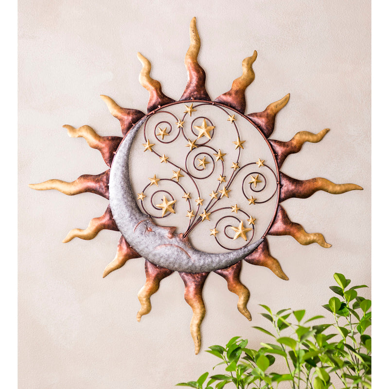 Handcrafted Metal Sun, Stars and Blowing Moon Wall Art, 22.5"x22.5"x1"inches