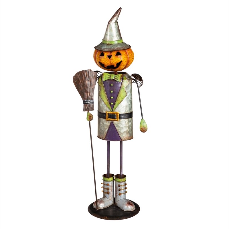 28"H Pumpkin Man Metal Garden Statue, 10"x7.5"x28"inches