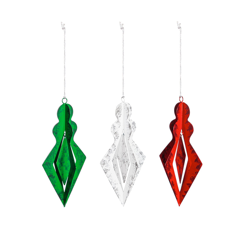Small Outdoor Metal Ornament, White/Green/Red, 3.5"x3.5"x10.5"inches