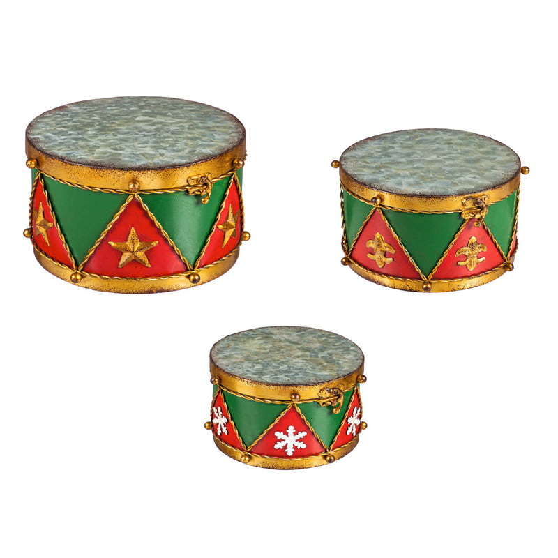 Set of 3 Nested Drum Metal Outdoor Décor, 9.75"x9.75"x6"inches
