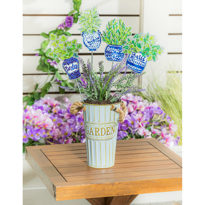 18"H Plant Pick, Herb Markers,  4 Asst, 12pc w/ Bucket Display,47m3614
