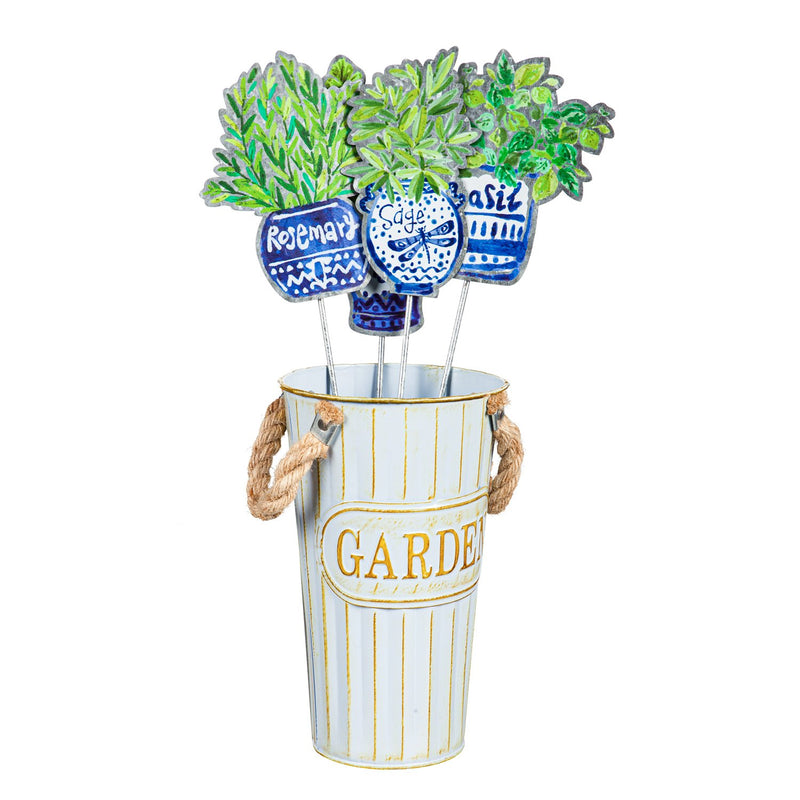 18"H Plant Pick, Herb Markers,  4 Asst, 12pc w/ Bucket Display,47m3614