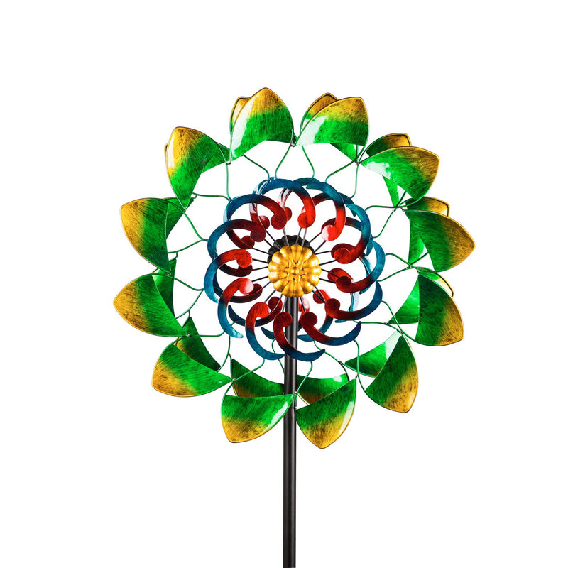 75"H Wind Spinner, Green Flower Center Swirl,24"x10.25"x75"inches
