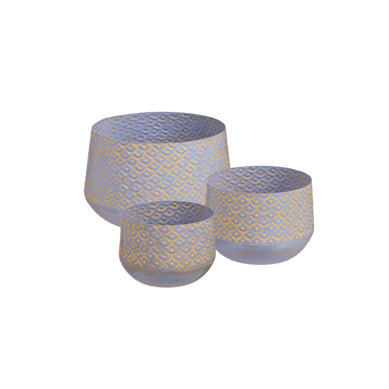 Set of 3 Distressed Light Periwinkle Embossed Planter, 11.75"x11.75"x7.25"inches