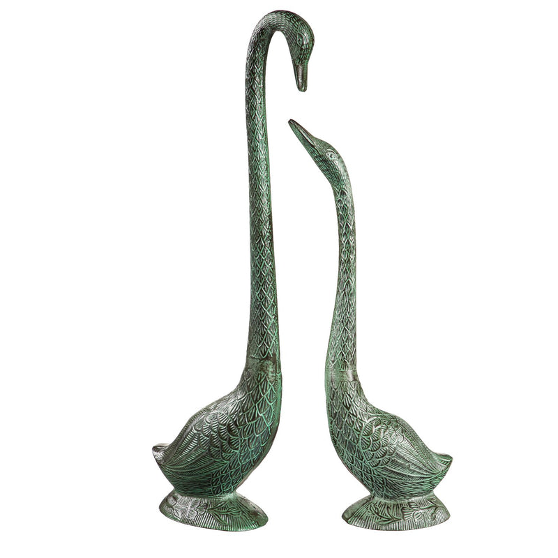 24"H Verdigris Goose Garden Statuary, Set of 2, 8"x4"x24"inches