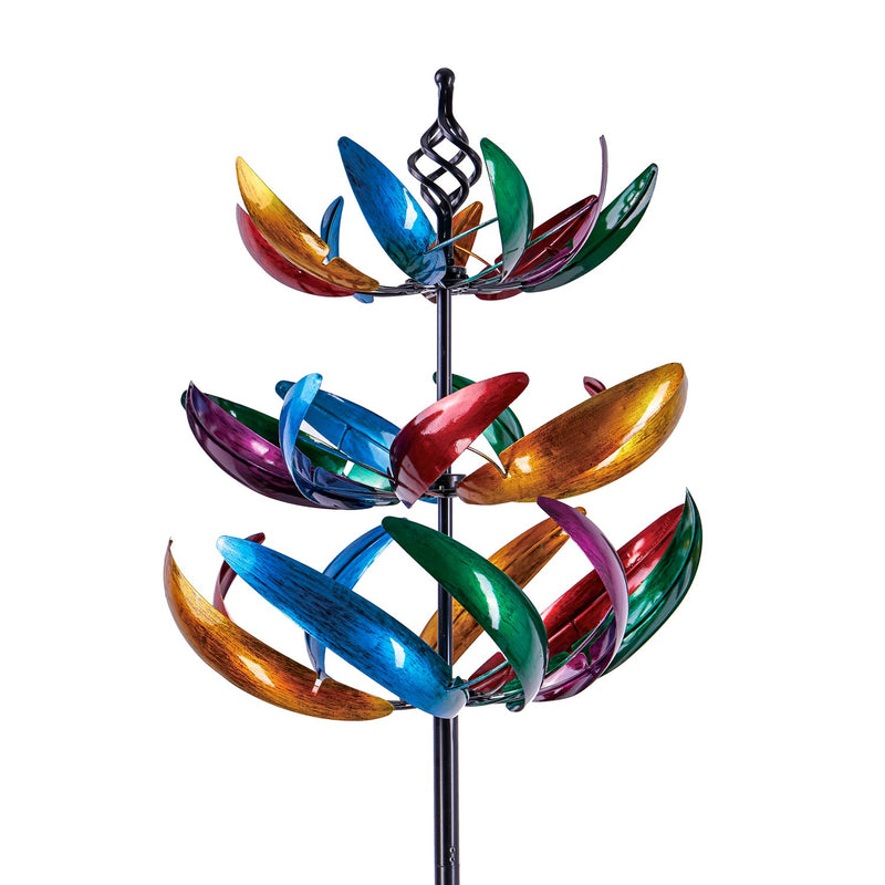 84"H Three Tiered Wind Spinner, Multi-Colored,19"x19"x84"inches