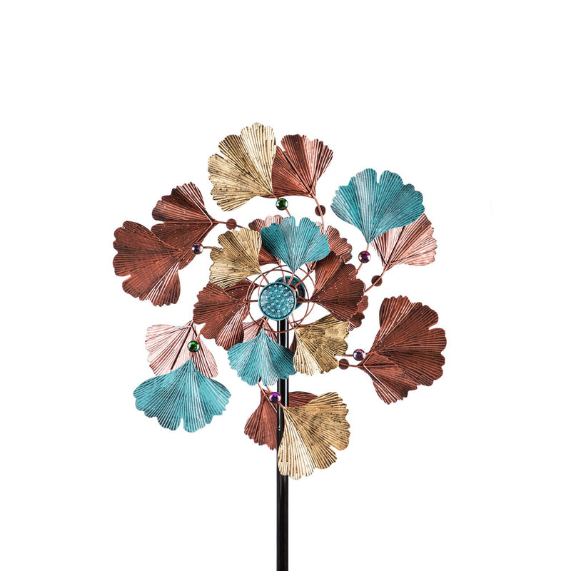 75"H Wind Spinner, Bronze Ginko Leaves,24"x9.84"x75"inches