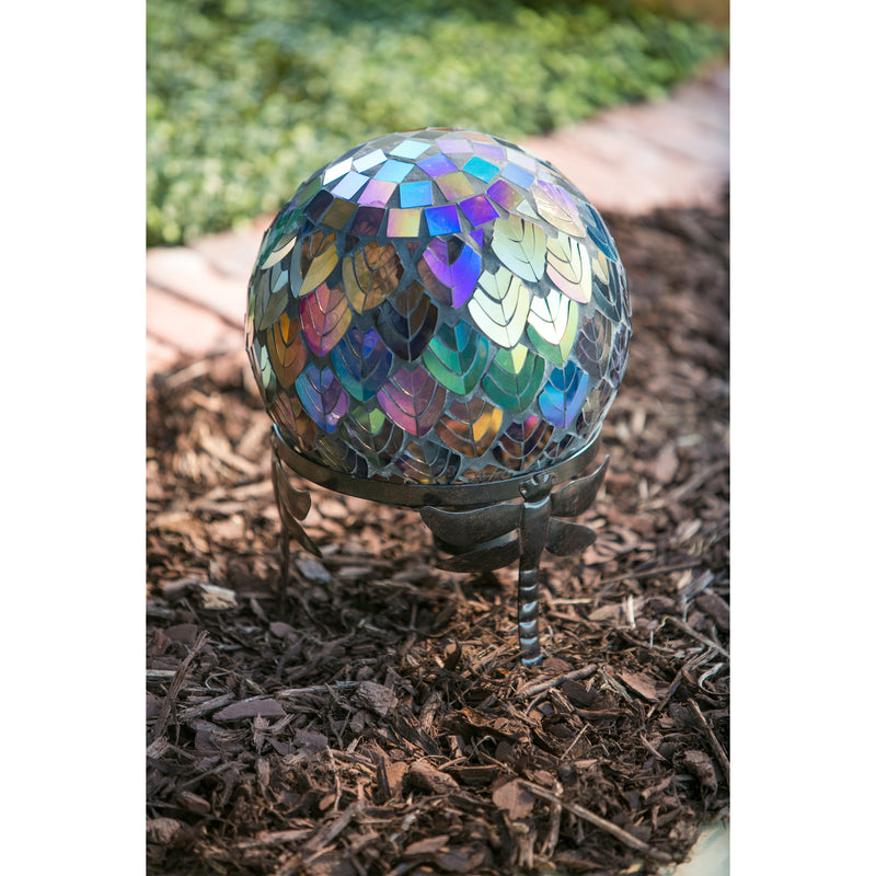 Gazing Ball Hardware Stand, Dragonfly Adorned, 8.5"x6"x8.5"inches